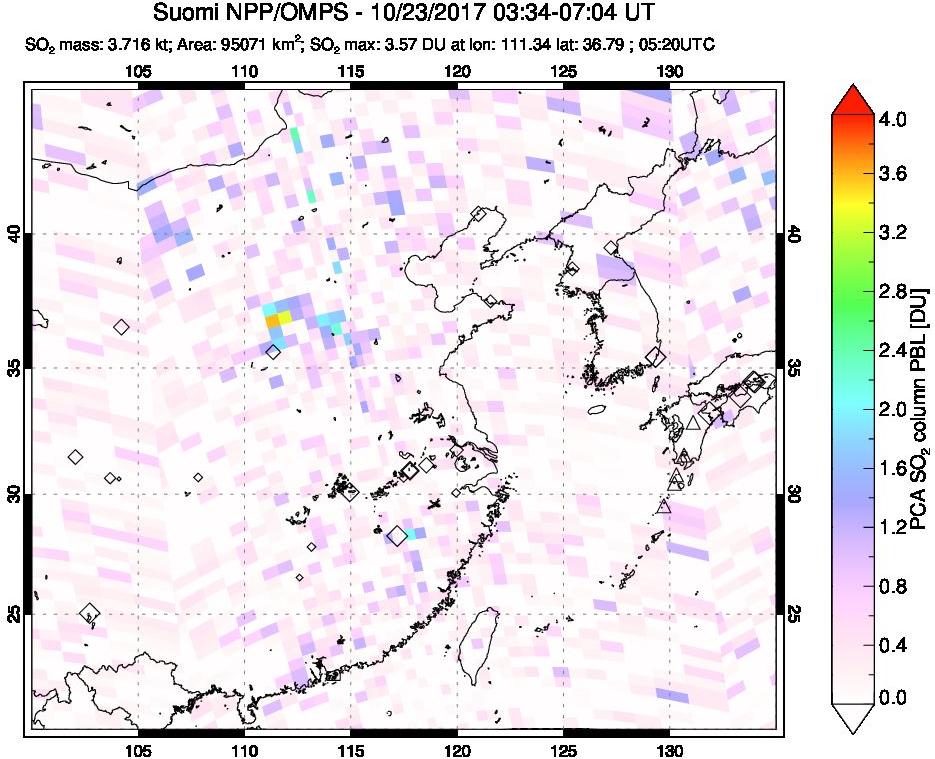 A sulfur dioxide image over Eastern China on Oct 23, 2017.