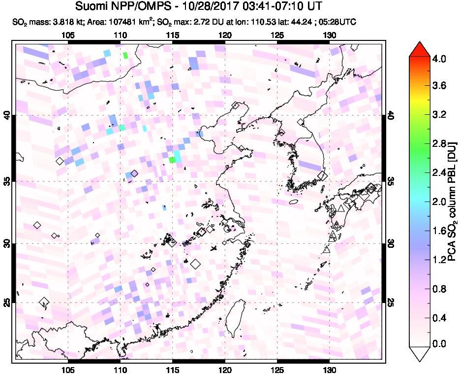 A sulfur dioxide image over Eastern China on Oct 28, 2017.