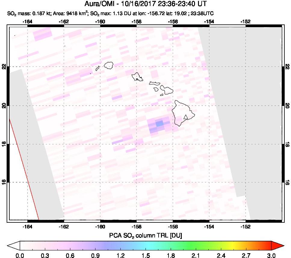 A sulfur dioxide image over Hawaii, USA on Oct 16, 2017.