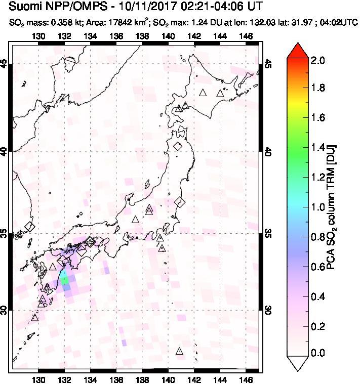 A sulfur dioxide image over Japan on Oct 11, 2017.