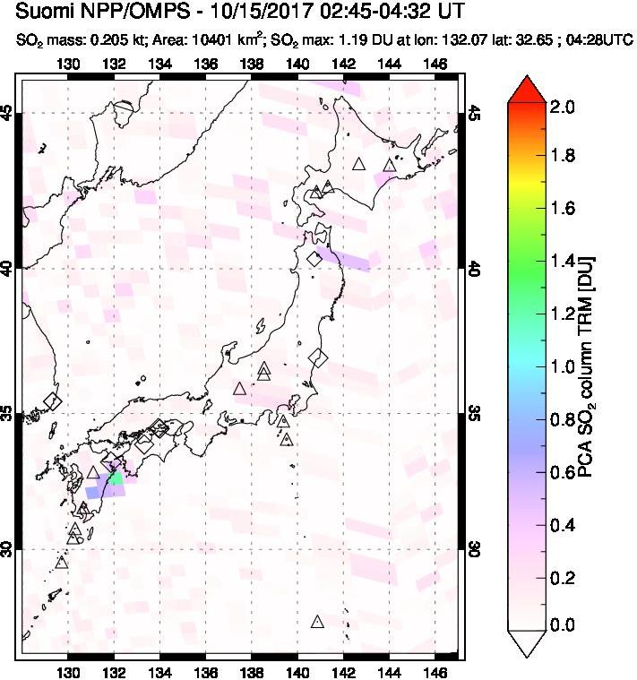 A sulfur dioxide image over Japan on Oct 15, 2017.