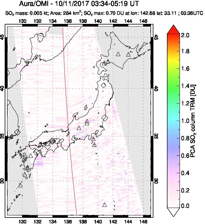 A sulfur dioxide image over Japan on Oct 11, 2017.