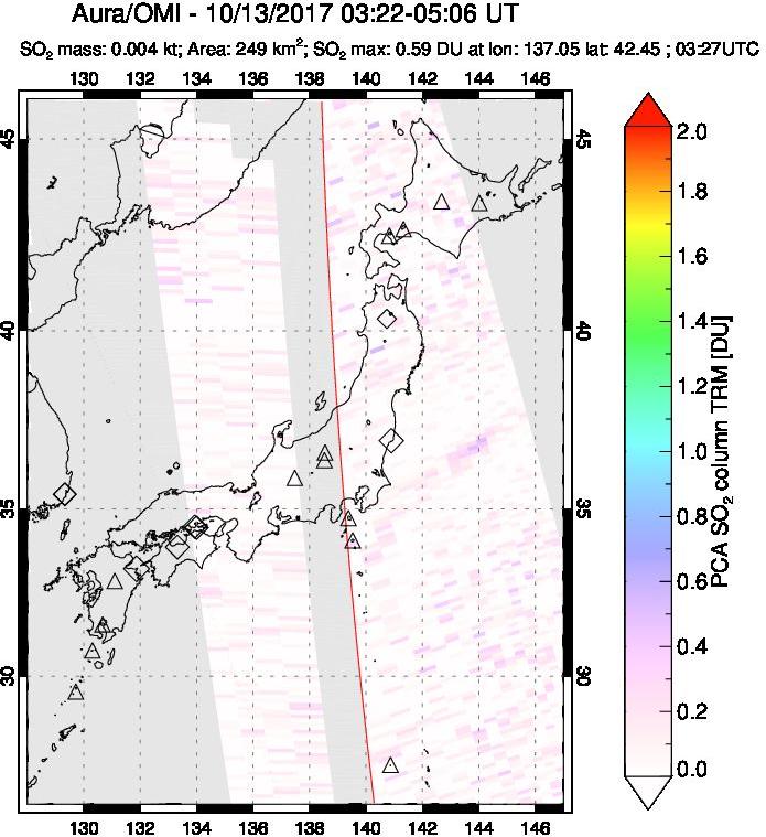 A sulfur dioxide image over Japan on Oct 13, 2017.