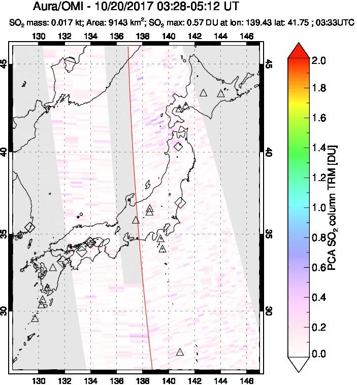 A sulfur dioxide image over Japan on Oct 20, 2017.