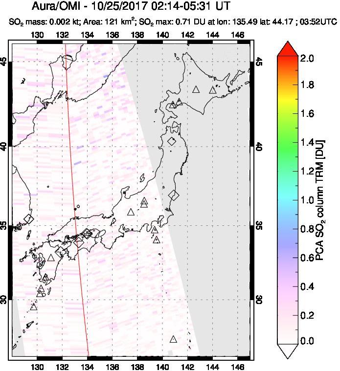 A sulfur dioxide image over Japan on Oct 25, 2017.