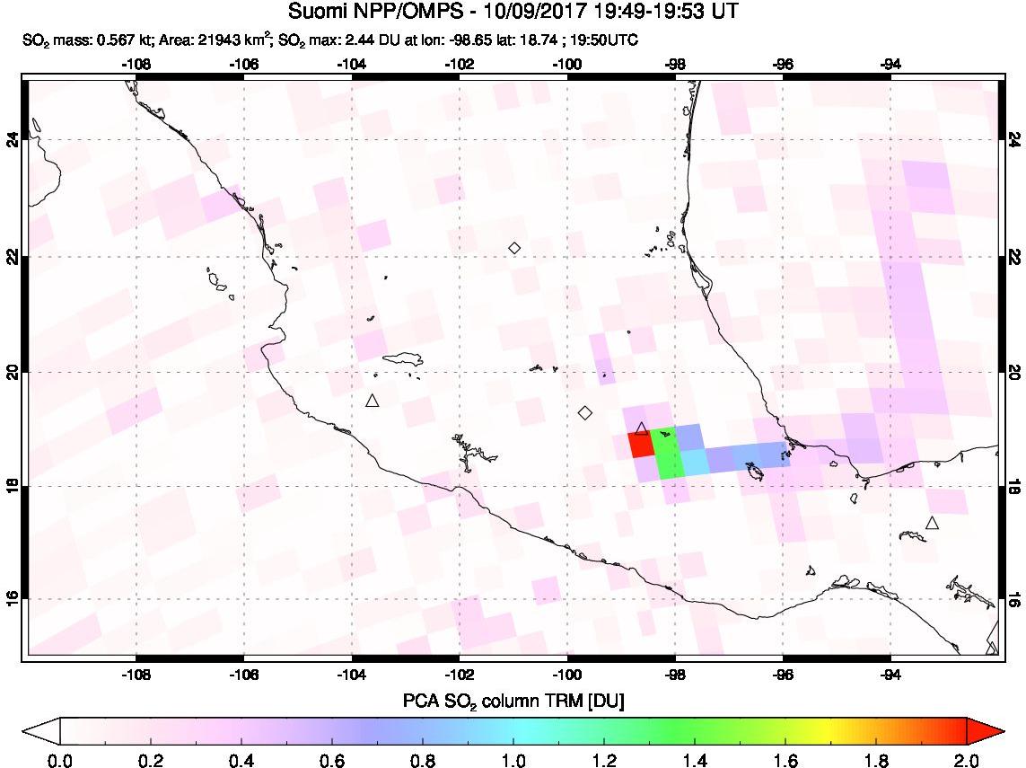 A sulfur dioxide image over Mexico on Oct 09, 2017.