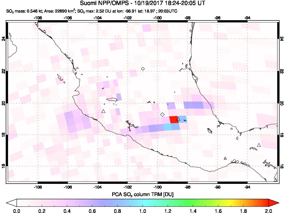 A sulfur dioxide image over Mexico on Oct 19, 2017.