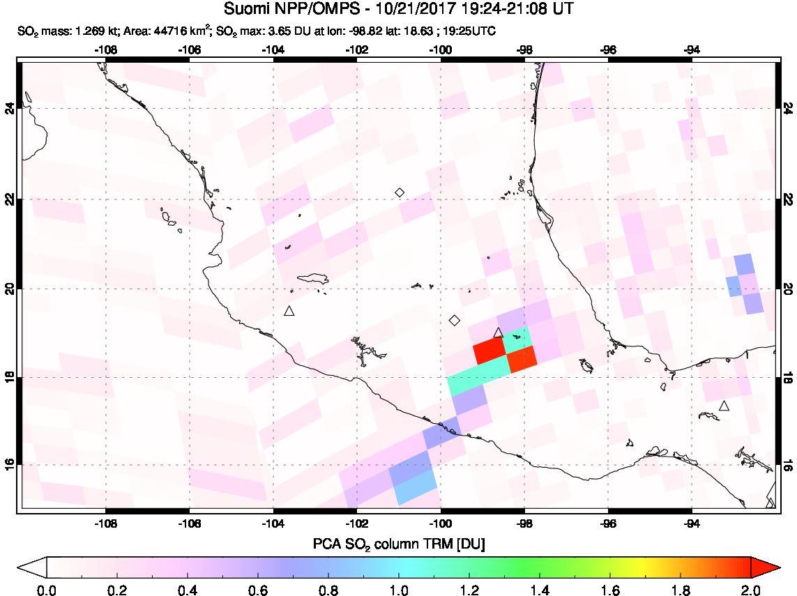 A sulfur dioxide image over Mexico on Oct 21, 2017.