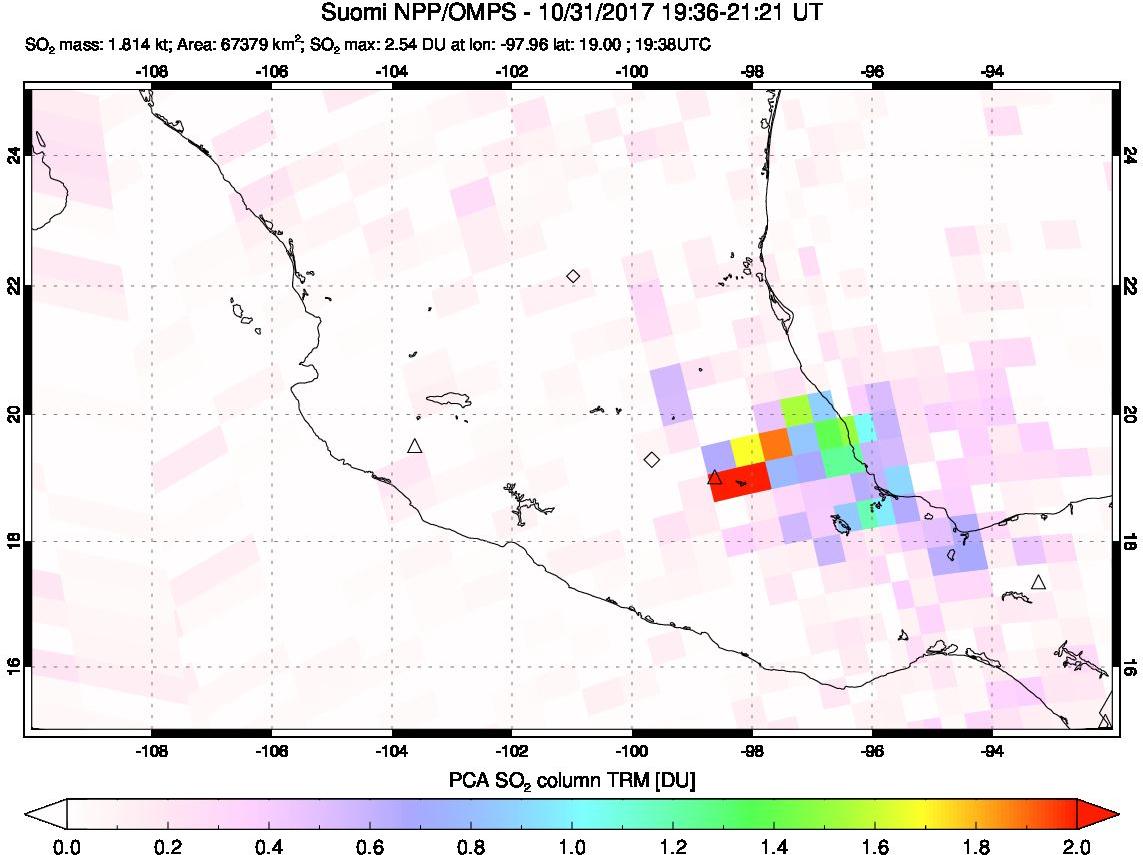 A sulfur dioxide image over Mexico on Oct 31, 2017.