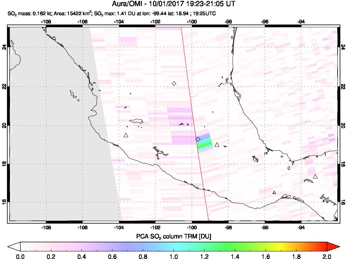 A sulfur dioxide image over Mexico on Oct 01, 2017.