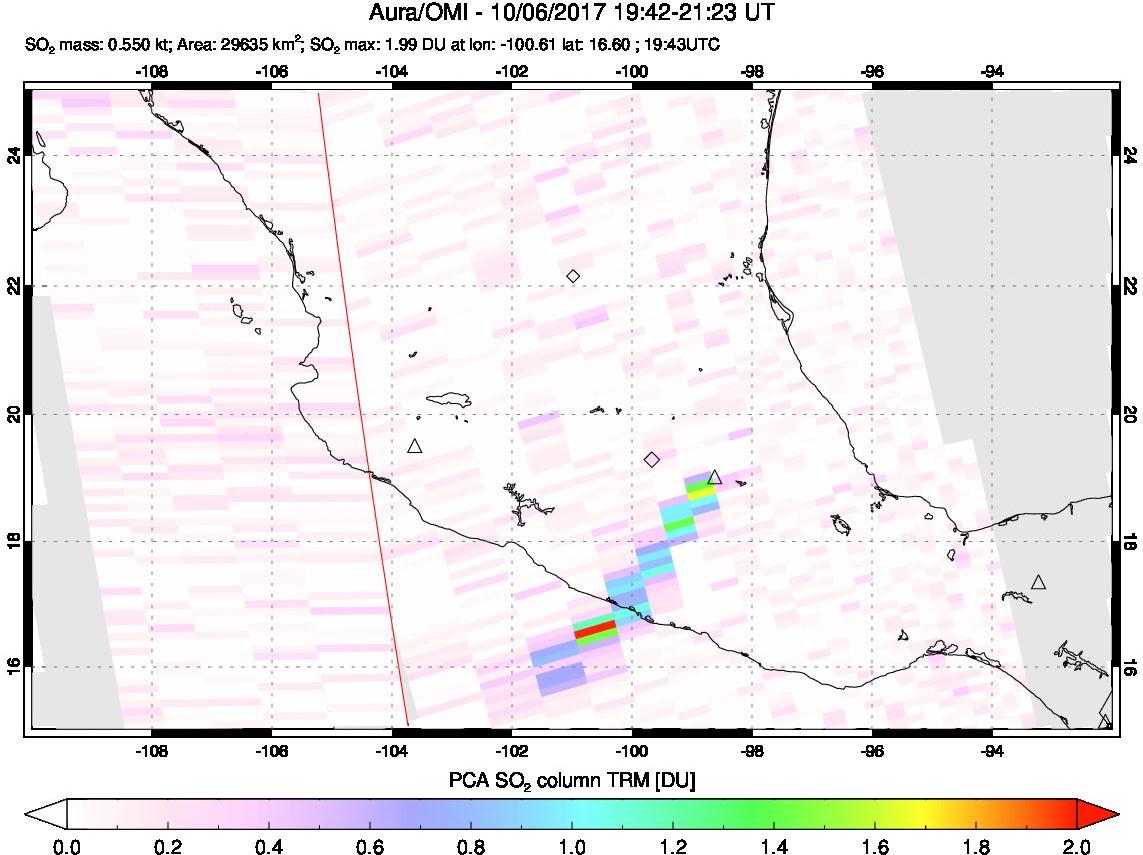 A sulfur dioxide image over Mexico on Oct 06, 2017.