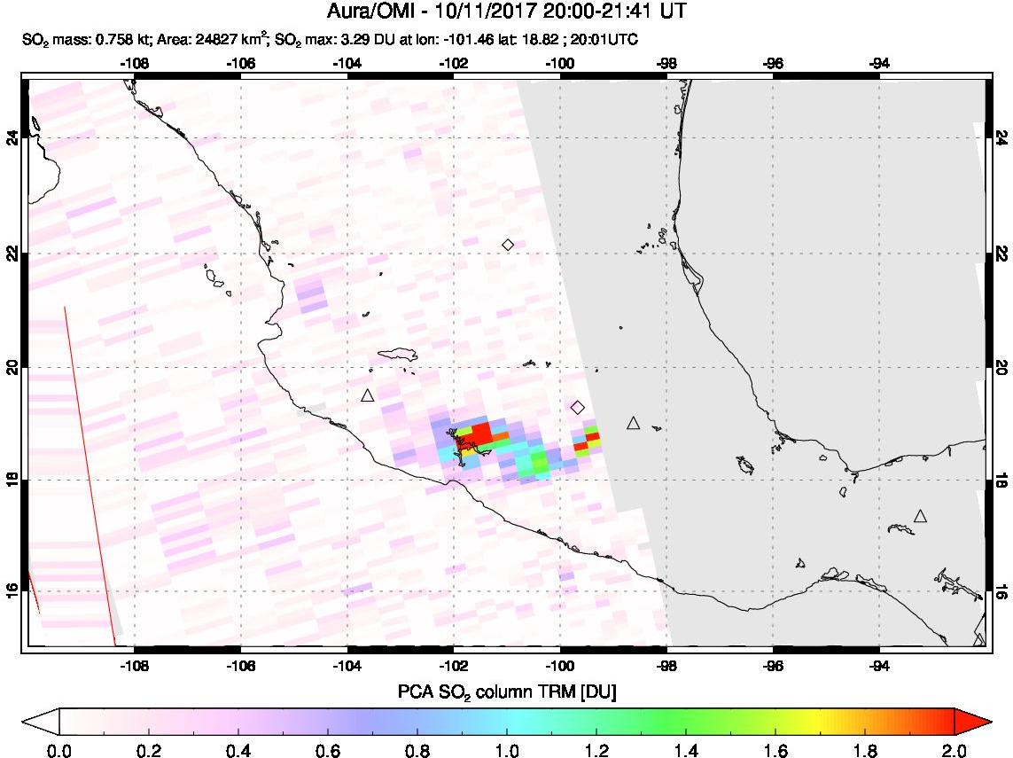 A sulfur dioxide image over Mexico on Oct 11, 2017.