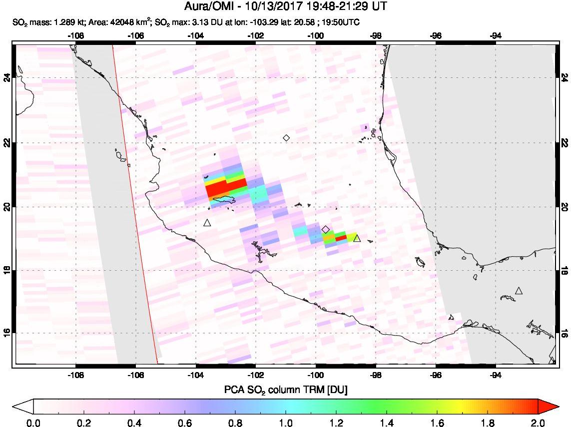 A sulfur dioxide image over Mexico on Oct 13, 2017.