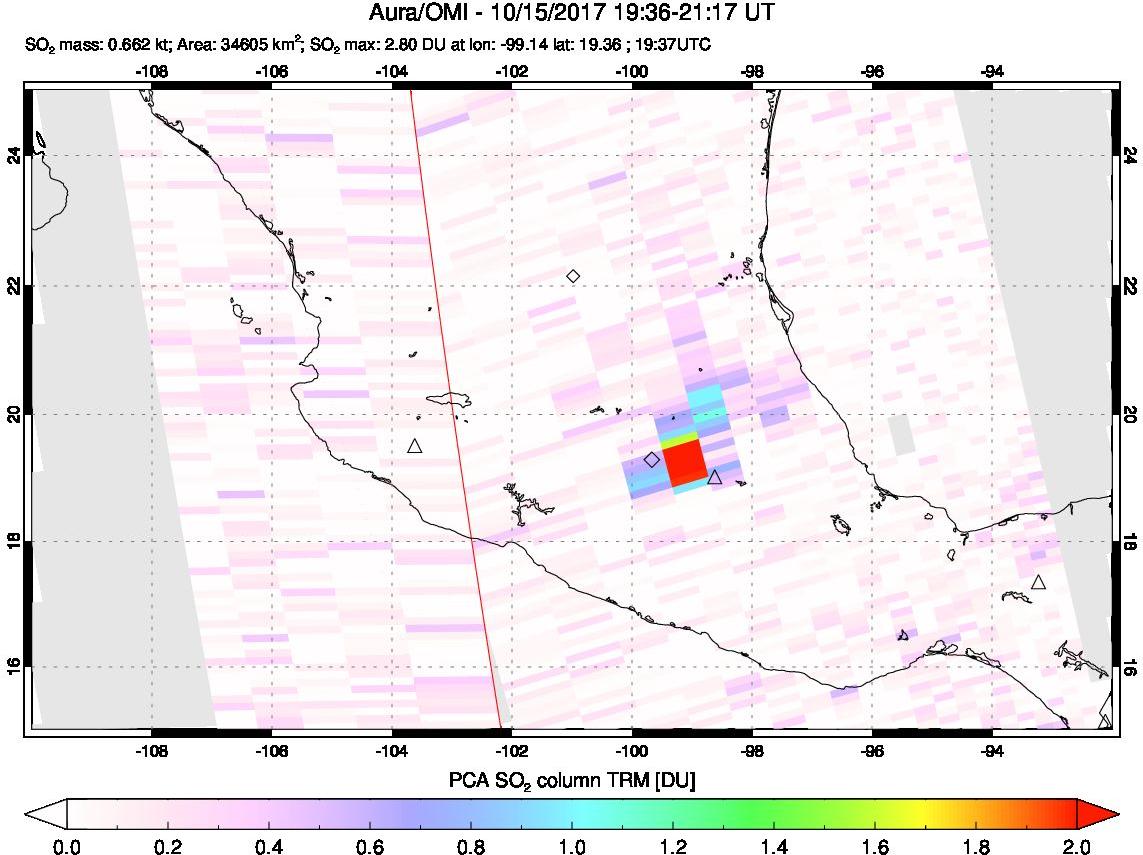 A sulfur dioxide image over Mexico on Oct 15, 2017.