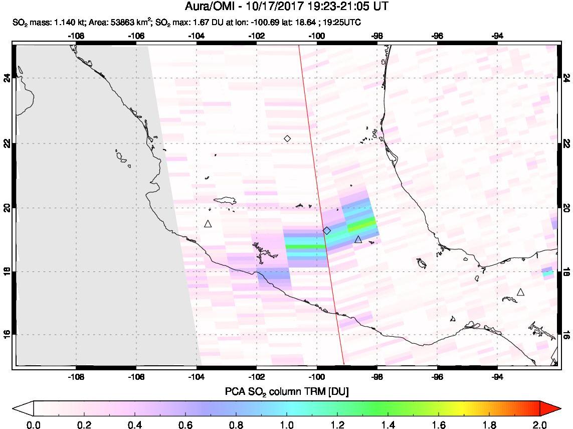 A sulfur dioxide image over Mexico on Oct 17, 2017.