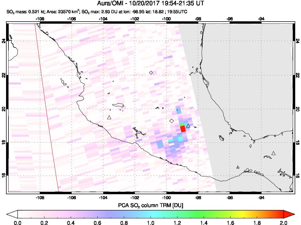 A sulfur dioxide image over Mexico on Oct 20, 2017.