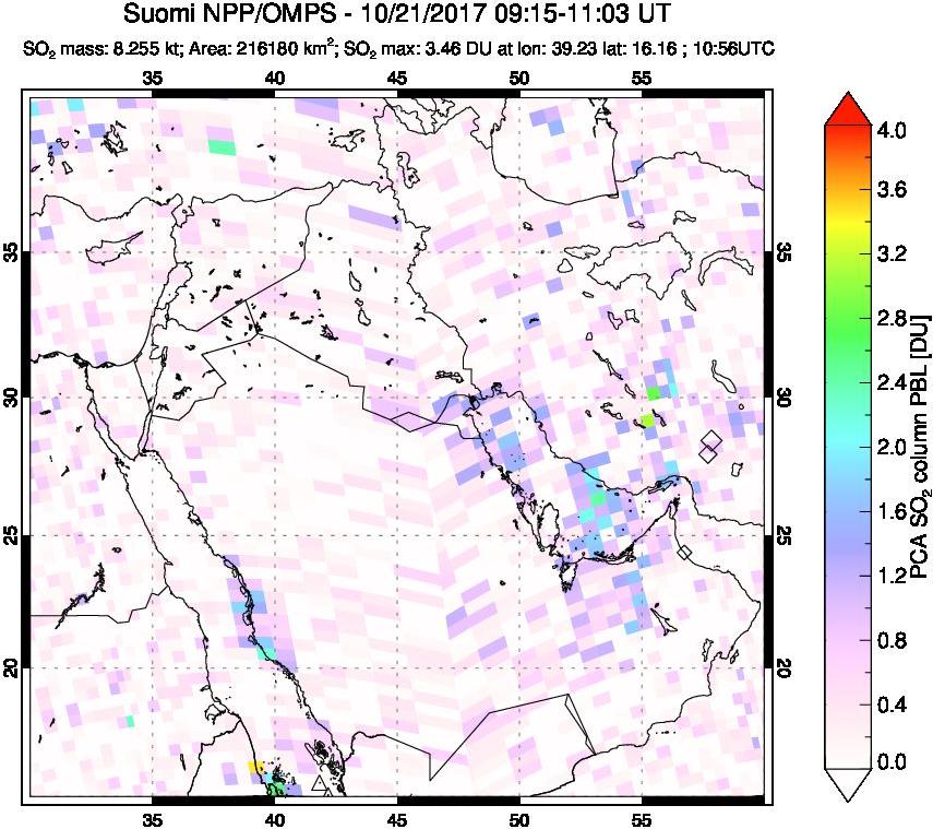 A sulfur dioxide image over Middle East on Oct 21, 2017.