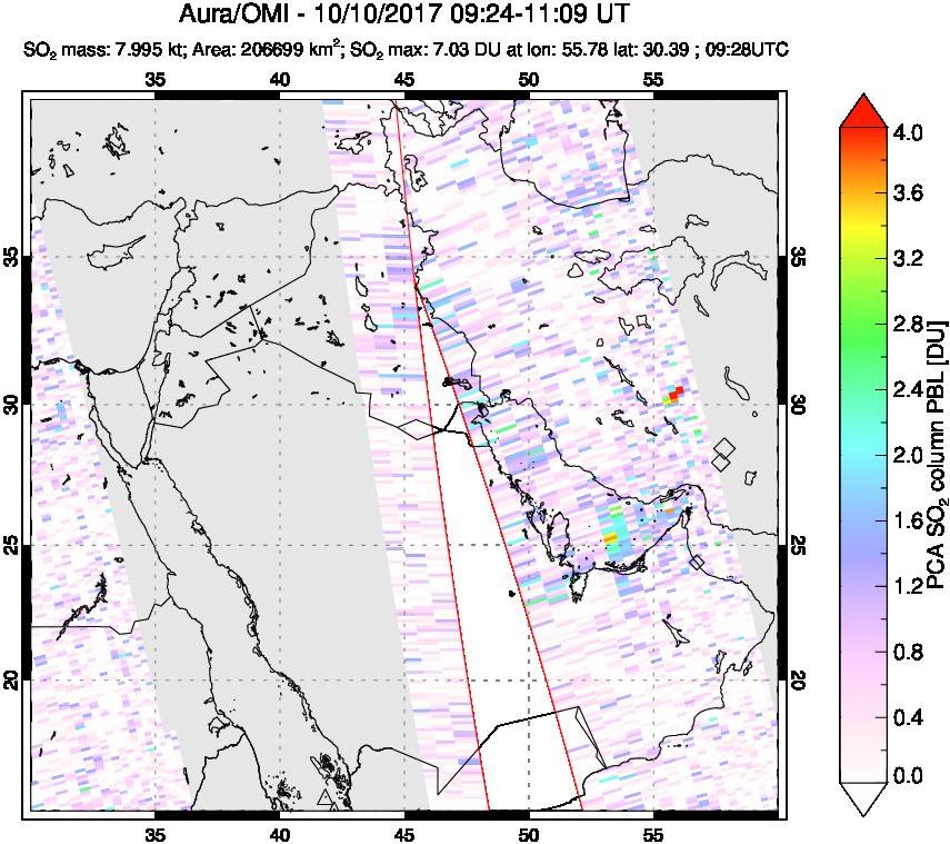 A sulfur dioxide image over Middle East on Oct 10, 2017.
