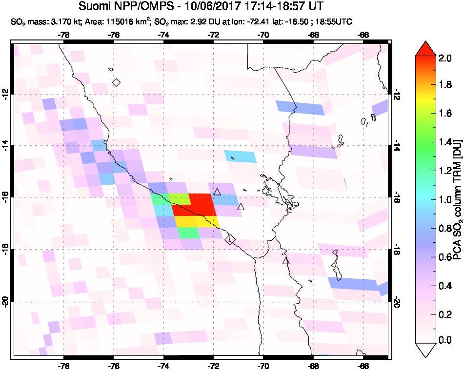 A sulfur dioxide image over Peru on Oct 06, 2017.