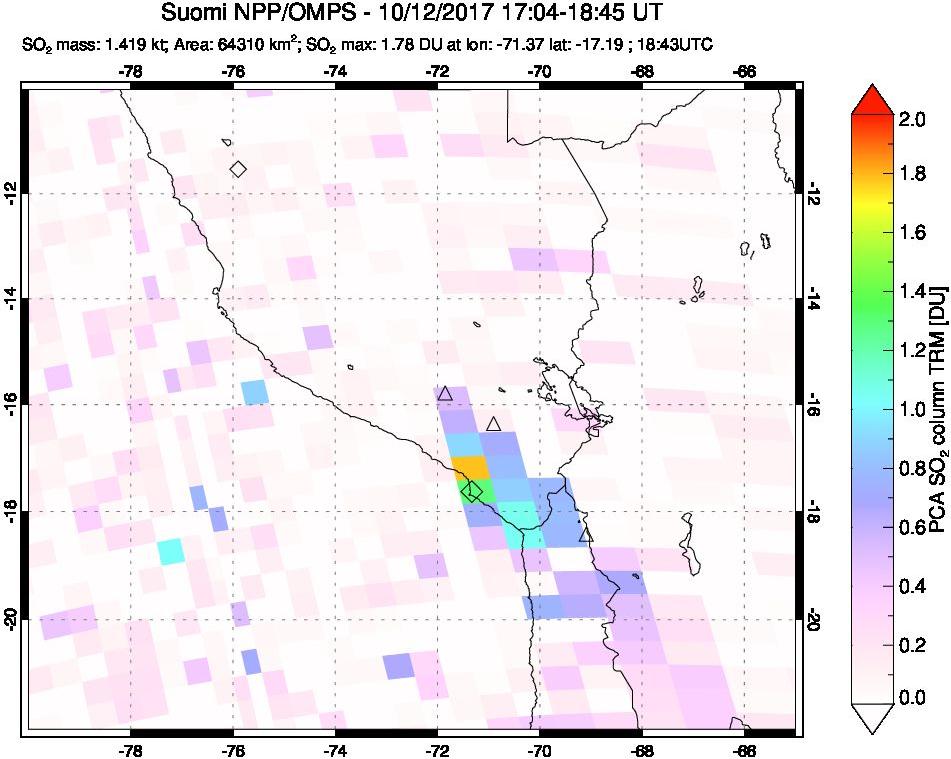 A sulfur dioxide image over Peru on Oct 12, 2017.