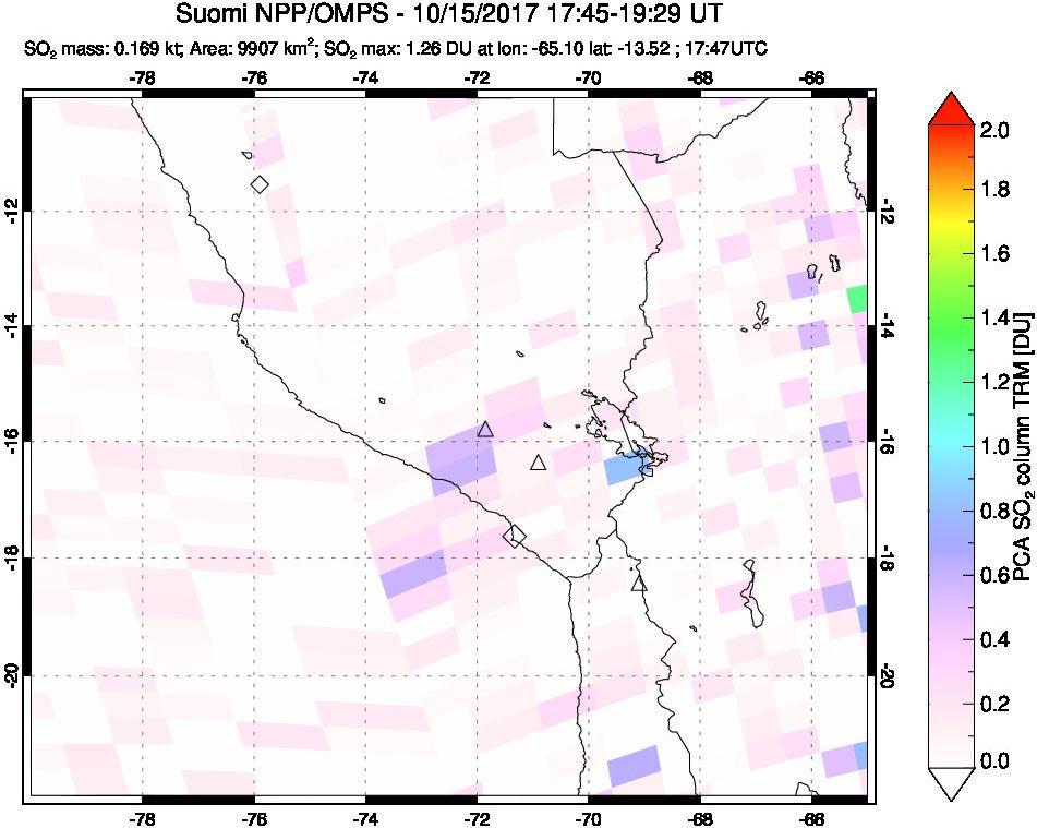 A sulfur dioxide image over Peru on Oct 15, 2017.