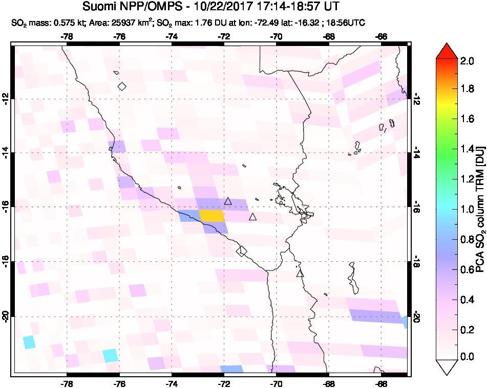 A sulfur dioxide image over Peru on Oct 22, 2017.