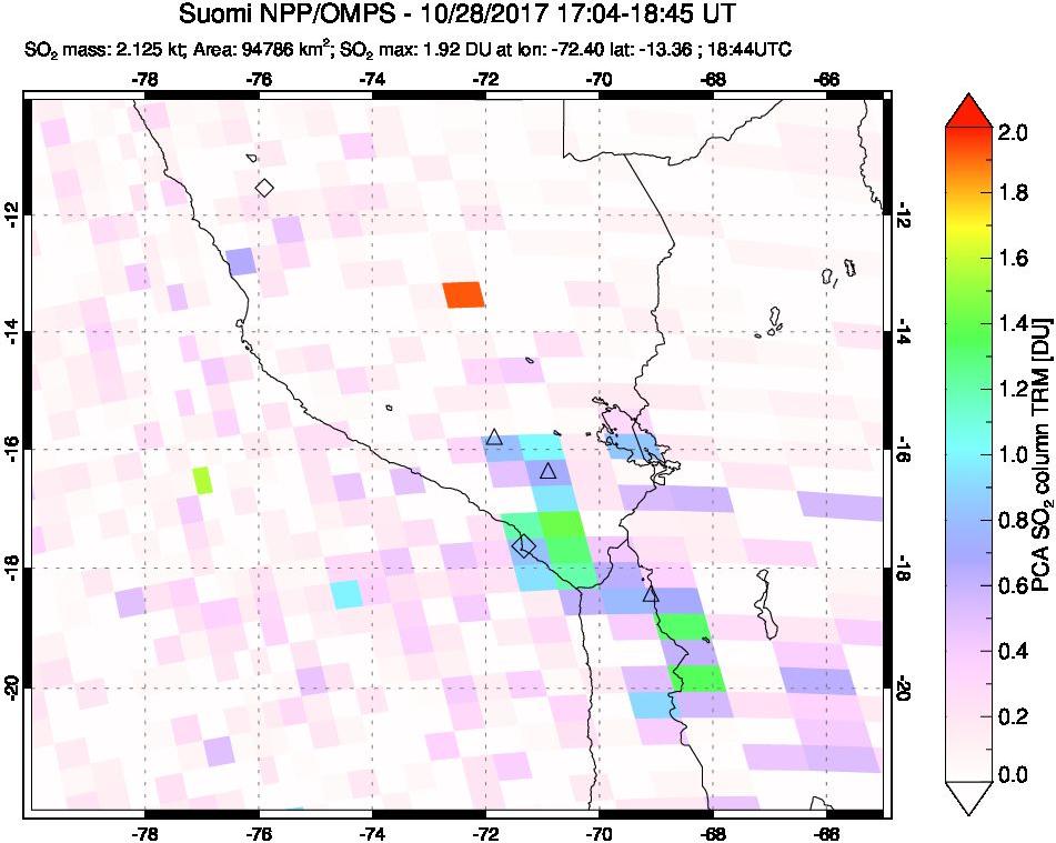 A sulfur dioxide image over Peru on Oct 28, 2017.