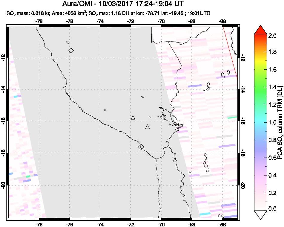 A sulfur dioxide image over Peru on Oct 03, 2017.