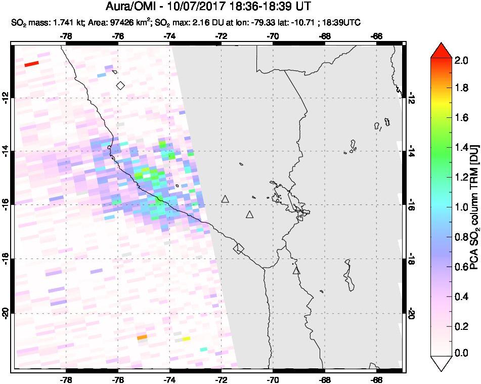 A sulfur dioxide image over Peru on Oct 07, 2017.