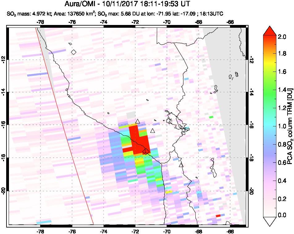 A sulfur dioxide image over Peru on Oct 11, 2017.