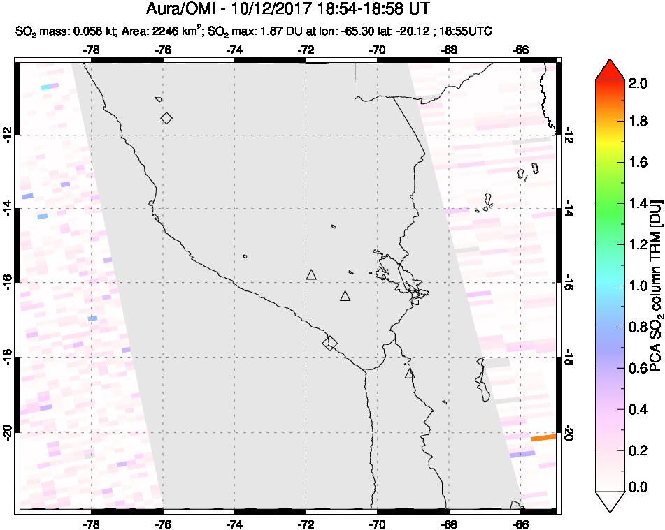 A sulfur dioxide image over Peru on Oct 12, 2017.