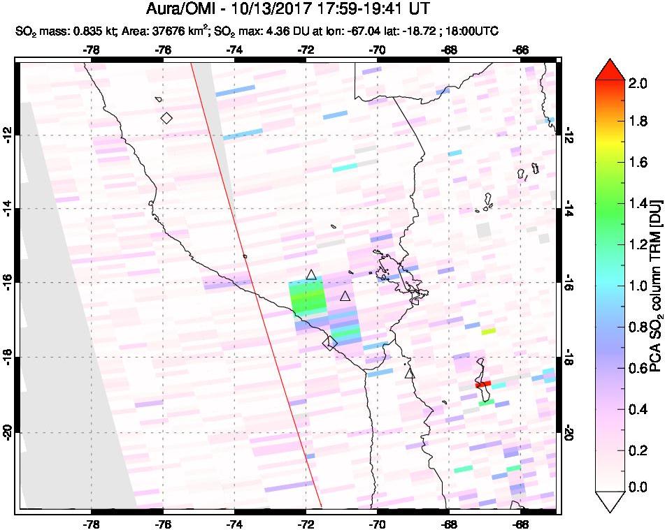 A sulfur dioxide image over Peru on Oct 13, 2017.