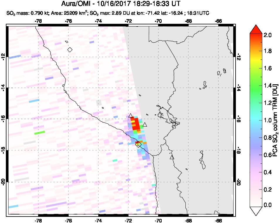 A sulfur dioxide image over Peru on Oct 16, 2017.