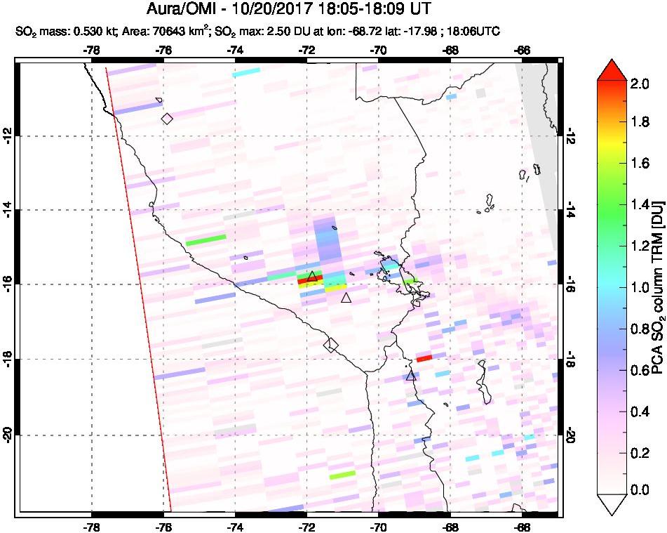 A sulfur dioxide image over Peru on Oct 20, 2017.