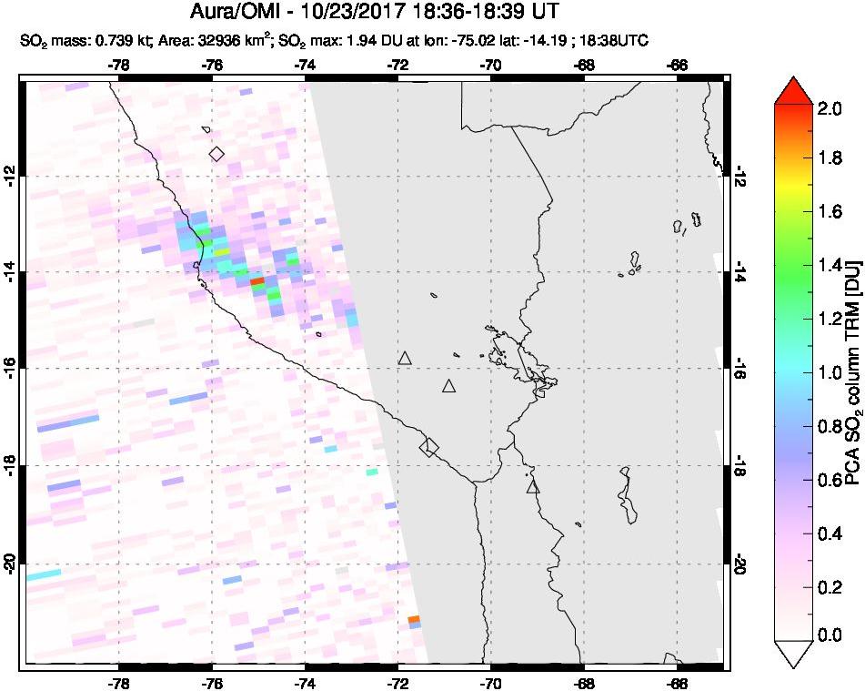 A sulfur dioxide image over Peru on Oct 23, 2017.