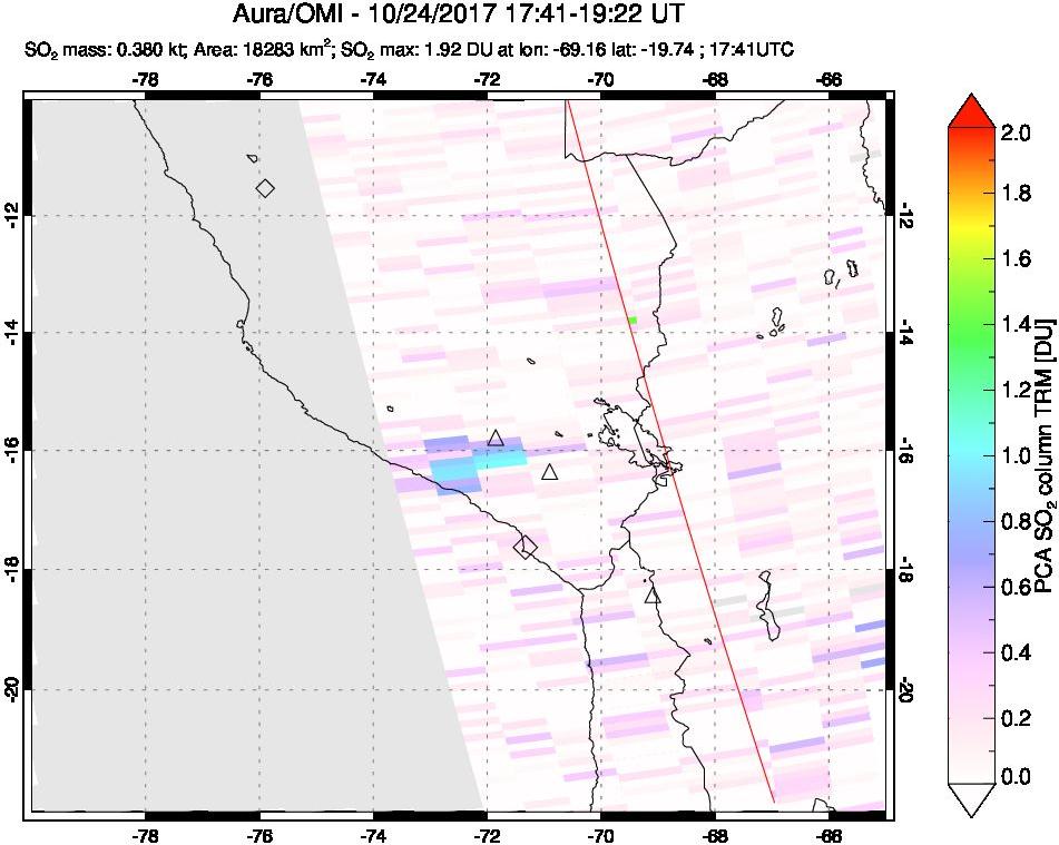A sulfur dioxide image over Peru on Oct 24, 2017.