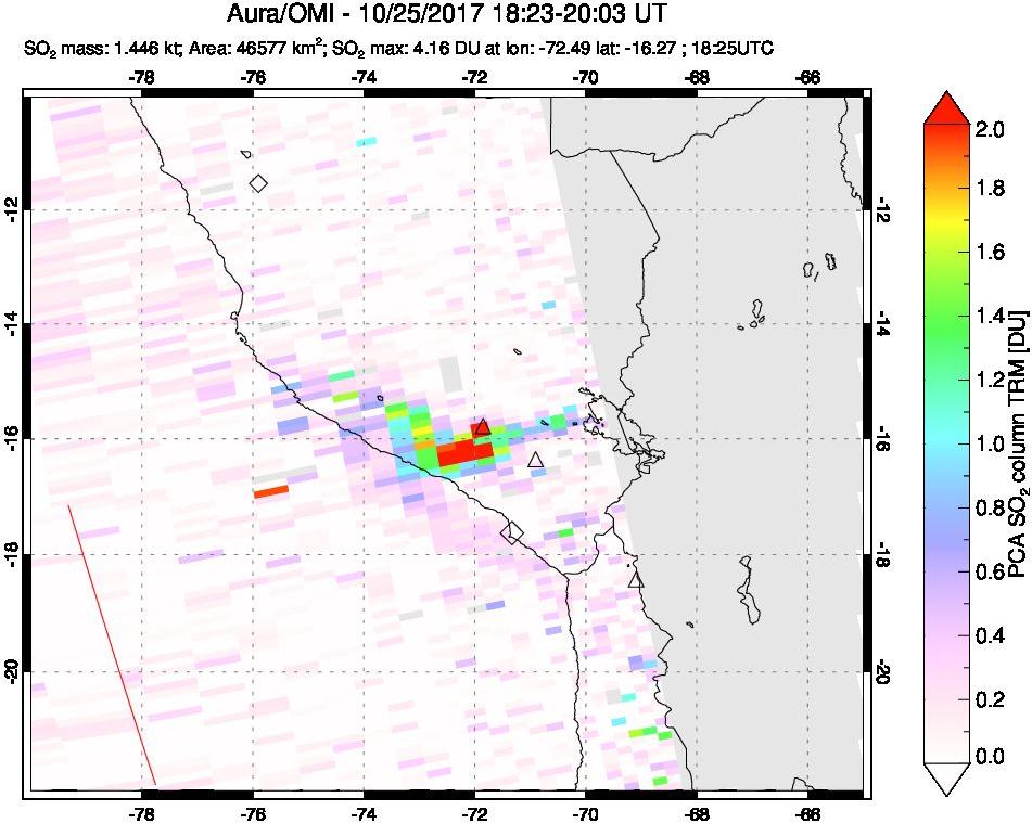 A sulfur dioxide image over Peru on Oct 25, 2017.