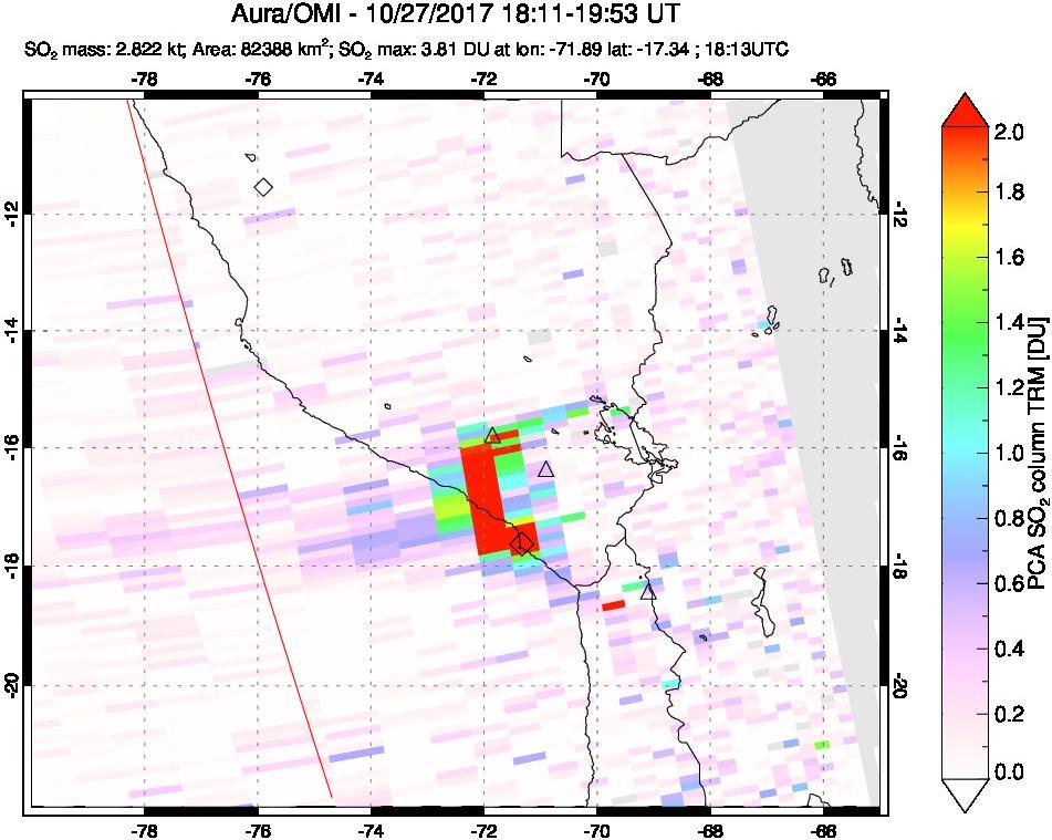 A sulfur dioxide image over Peru on Oct 27, 2017.