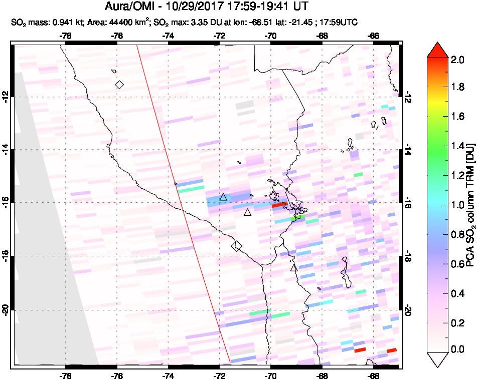 A sulfur dioxide image over Peru on Oct 29, 2017.