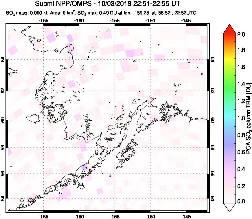 A sulfur dioxide image over Alaska, USA on Oct 03, 2018.