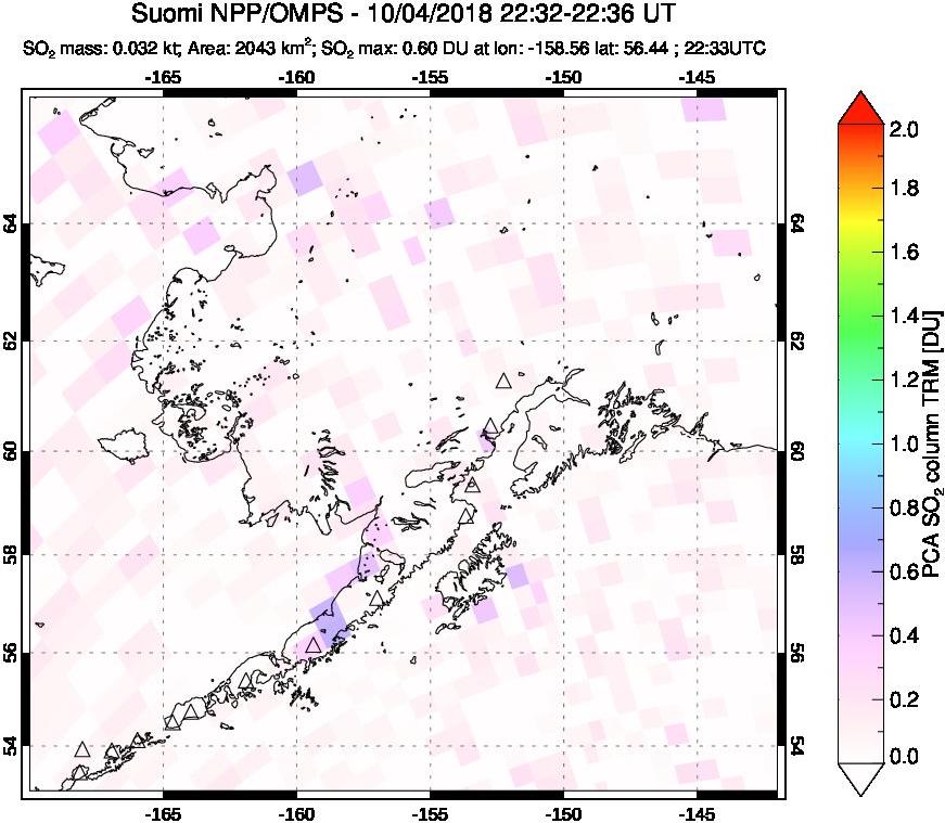 A sulfur dioxide image over Alaska, USA on Oct 04, 2018.