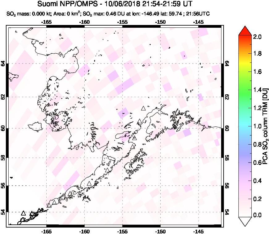 A sulfur dioxide image over Alaska, USA on Oct 06, 2018.