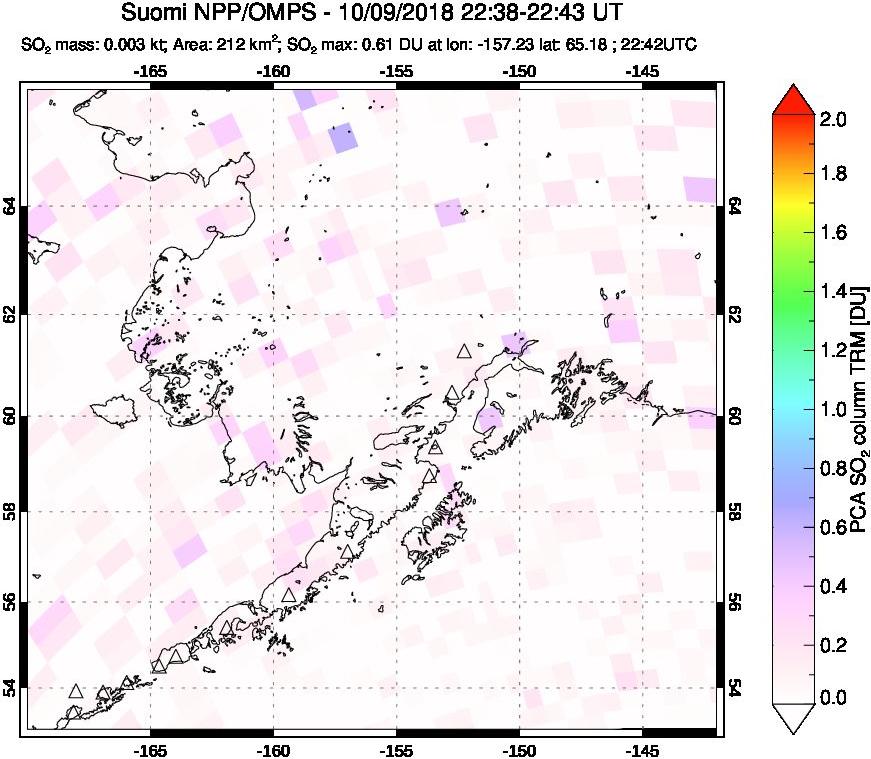 A sulfur dioxide image over Alaska, USA on Oct 09, 2018.