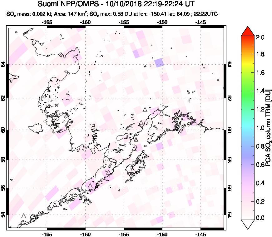A sulfur dioxide image over Alaska, USA on Oct 10, 2018.