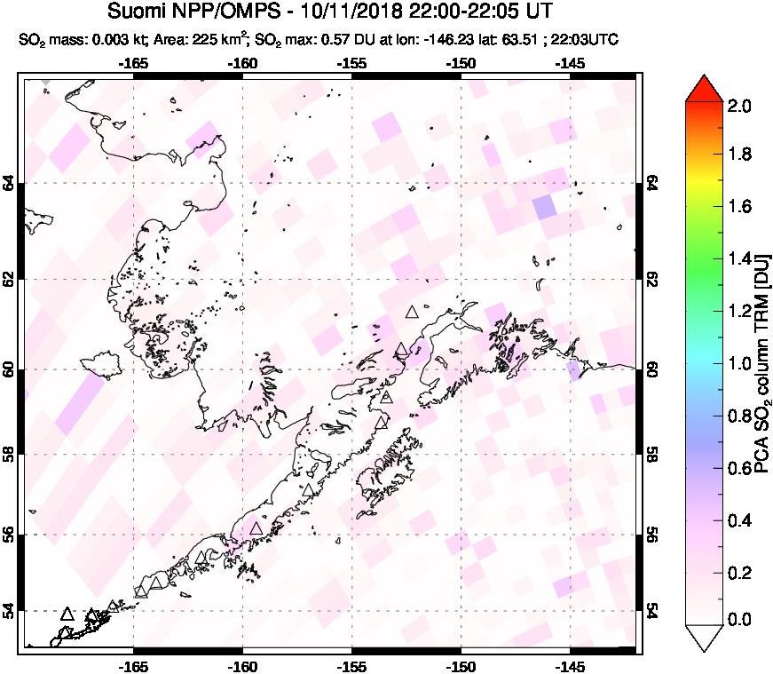 A sulfur dioxide image over Alaska, USA on Oct 11, 2018.