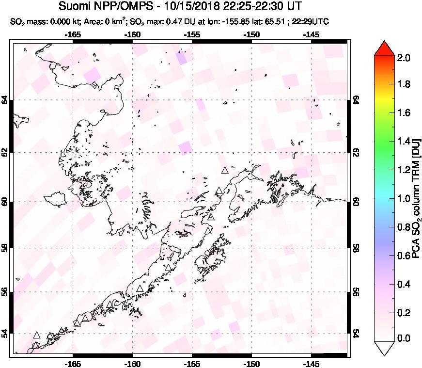 A sulfur dioxide image over Alaska, USA on Oct 15, 2018.
