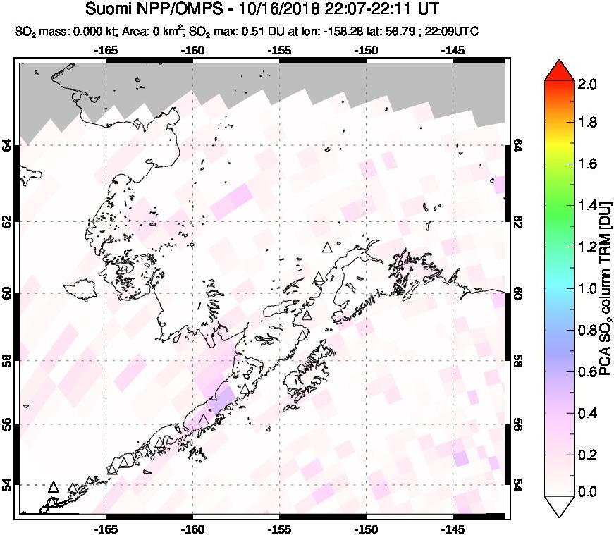 A sulfur dioxide image over Alaska, USA on Oct 16, 2018.