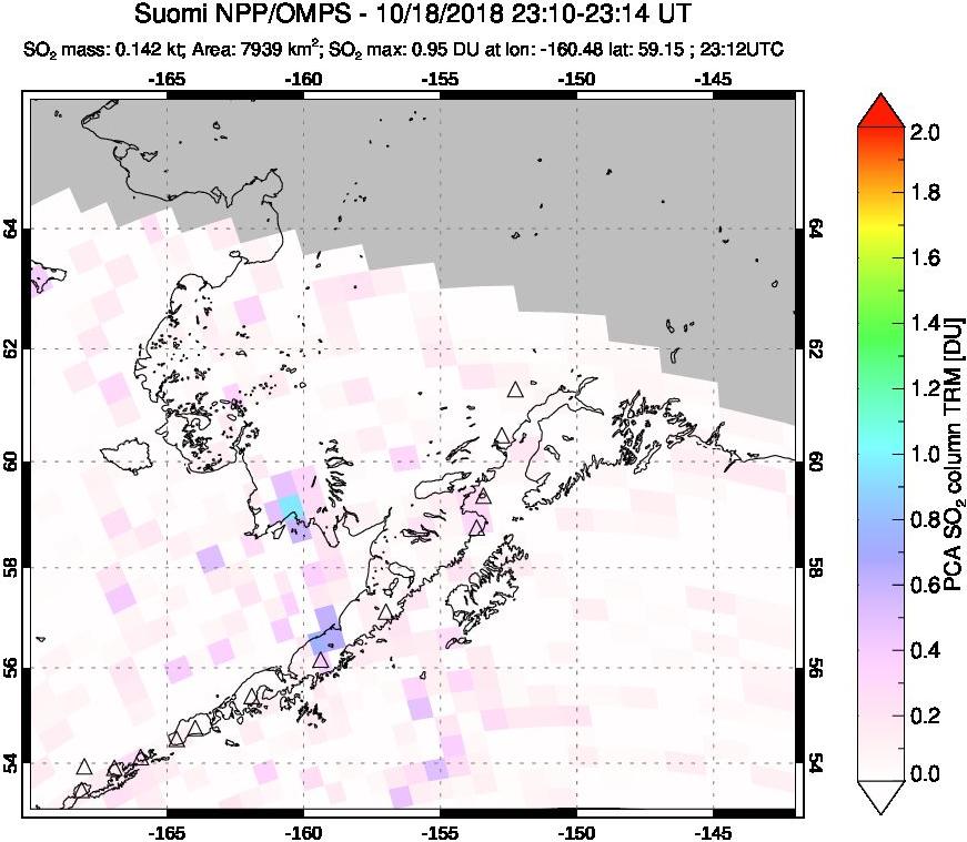 A sulfur dioxide image over Alaska, USA on Oct 18, 2018.