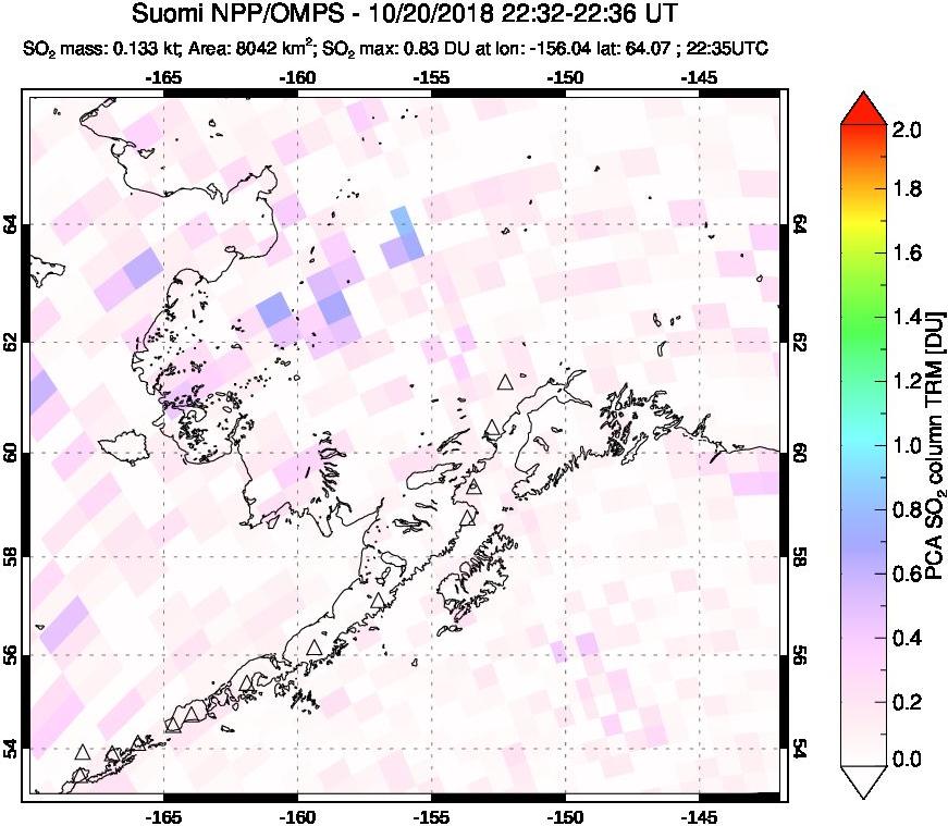 A sulfur dioxide image over Alaska, USA on Oct 20, 2018.
