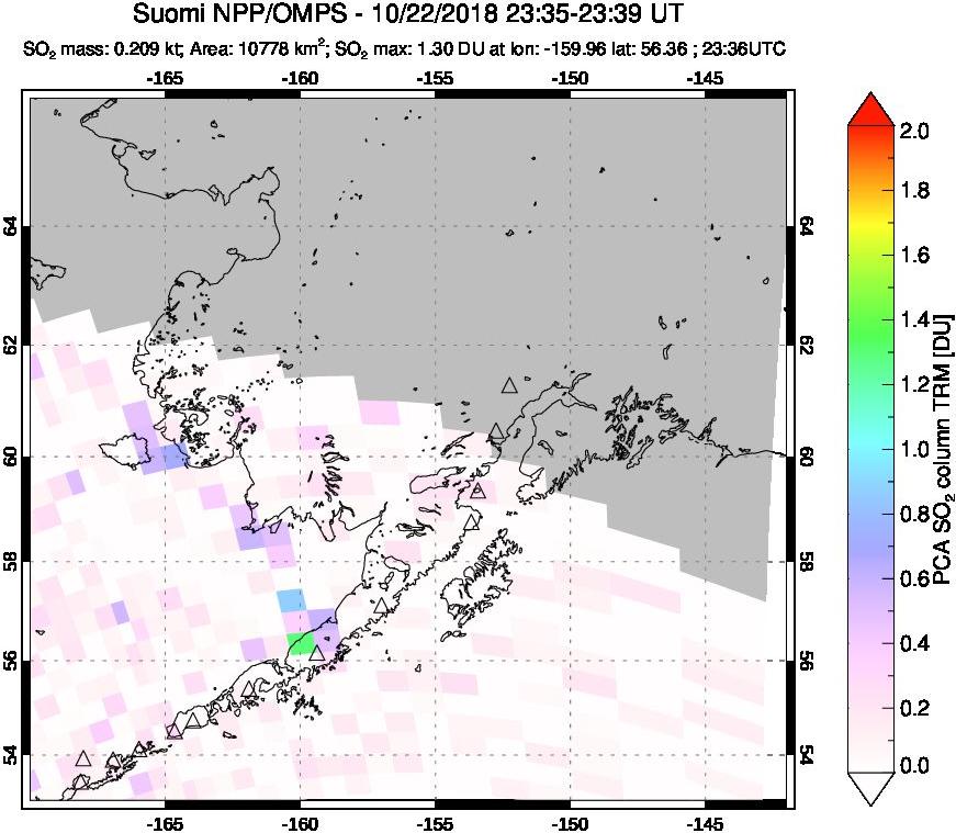 A sulfur dioxide image over Alaska, USA on Oct 22, 2018.